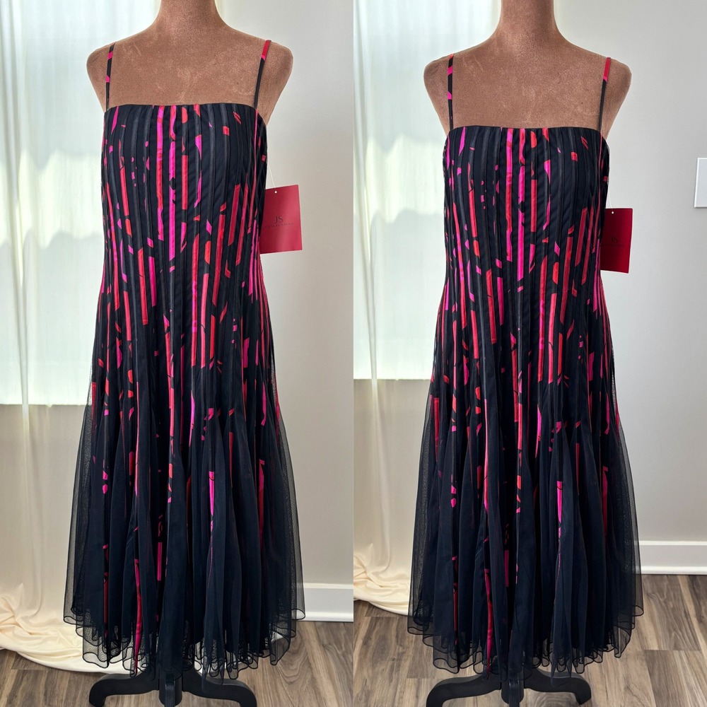 Vintage JS Collections Dress Size 14 NWT Abstract Pleated Mesh Y2K Whimsigoth - Picture 3 of 16
